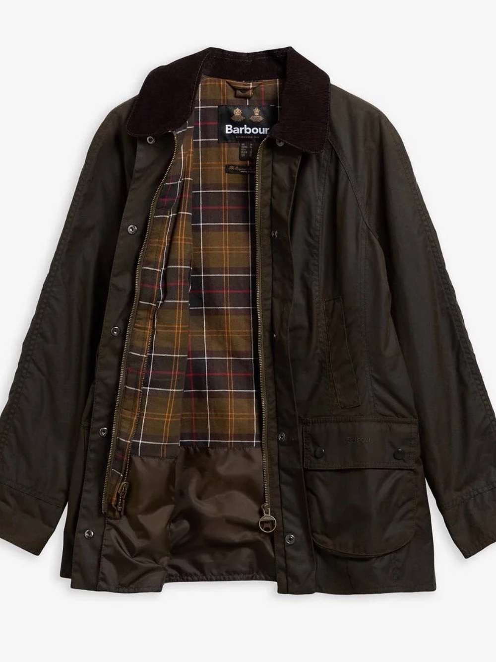 Barbour Olive Waxed Utility Jacket Beadnell with Cord Collar